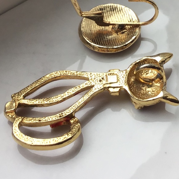 Vintage Cat Pendant & Pierced Earring Set - Picture 7 of 12